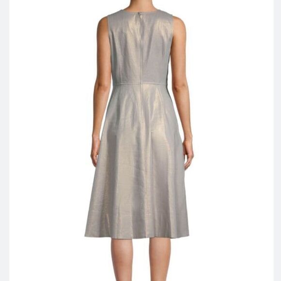 Gold Metallic Linen Blend Dress - Picture 2 of 9